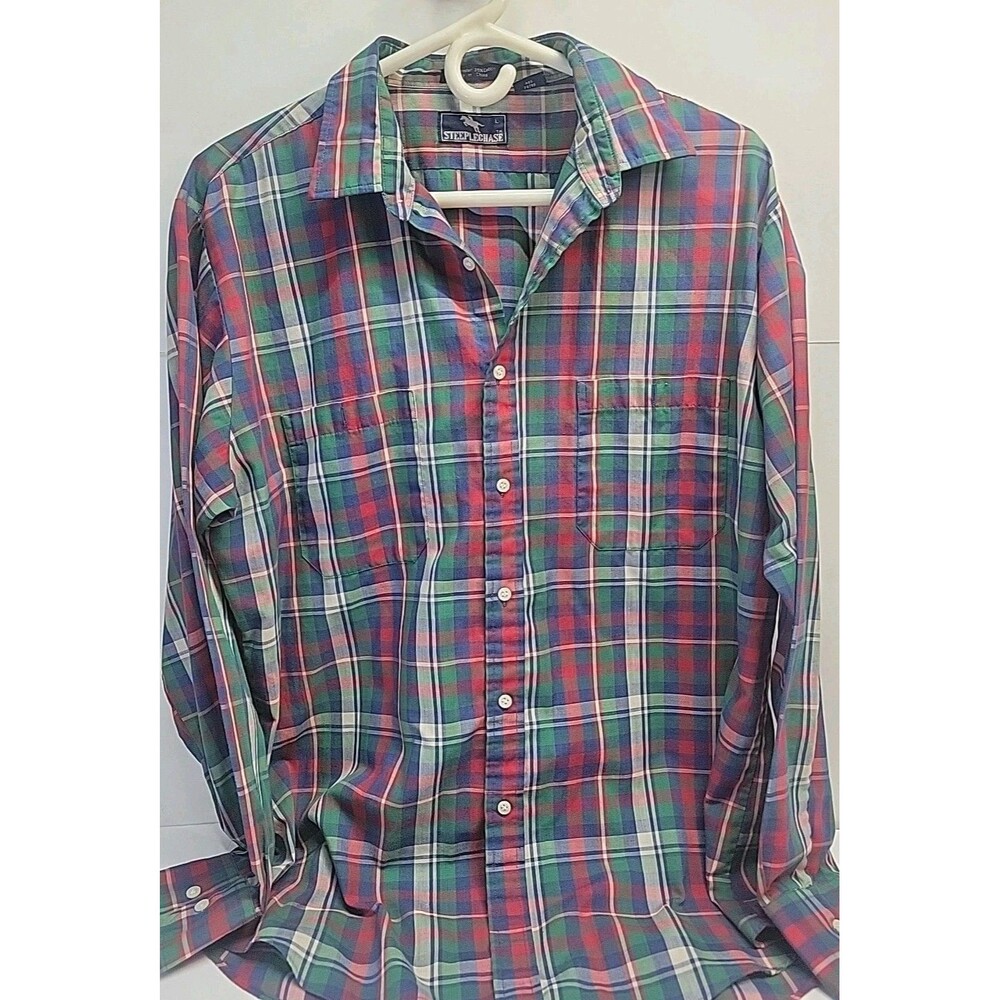 Vintage Steeplechase Shirt Mens Large Tartan Plaid Deadstock 90s Button Down Dad